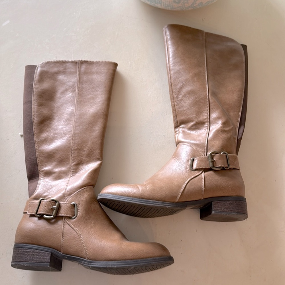 Call it spring tall leather zip up boots with back stretch and side buckle
